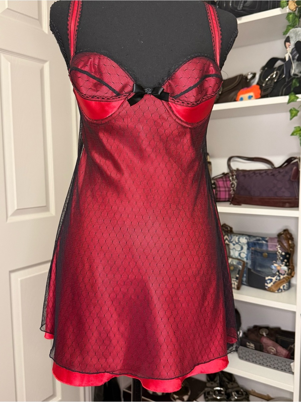 Victoria's Secret Red and Black Vampy Lingerie Slip Dress